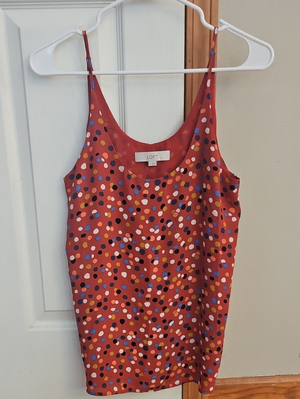 LOFT Rust Red Polka Dot Spaghetti Strap Cami